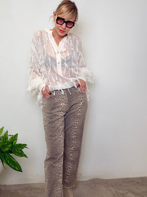 Jeans Animalier Gamba Dritta con Frangetta