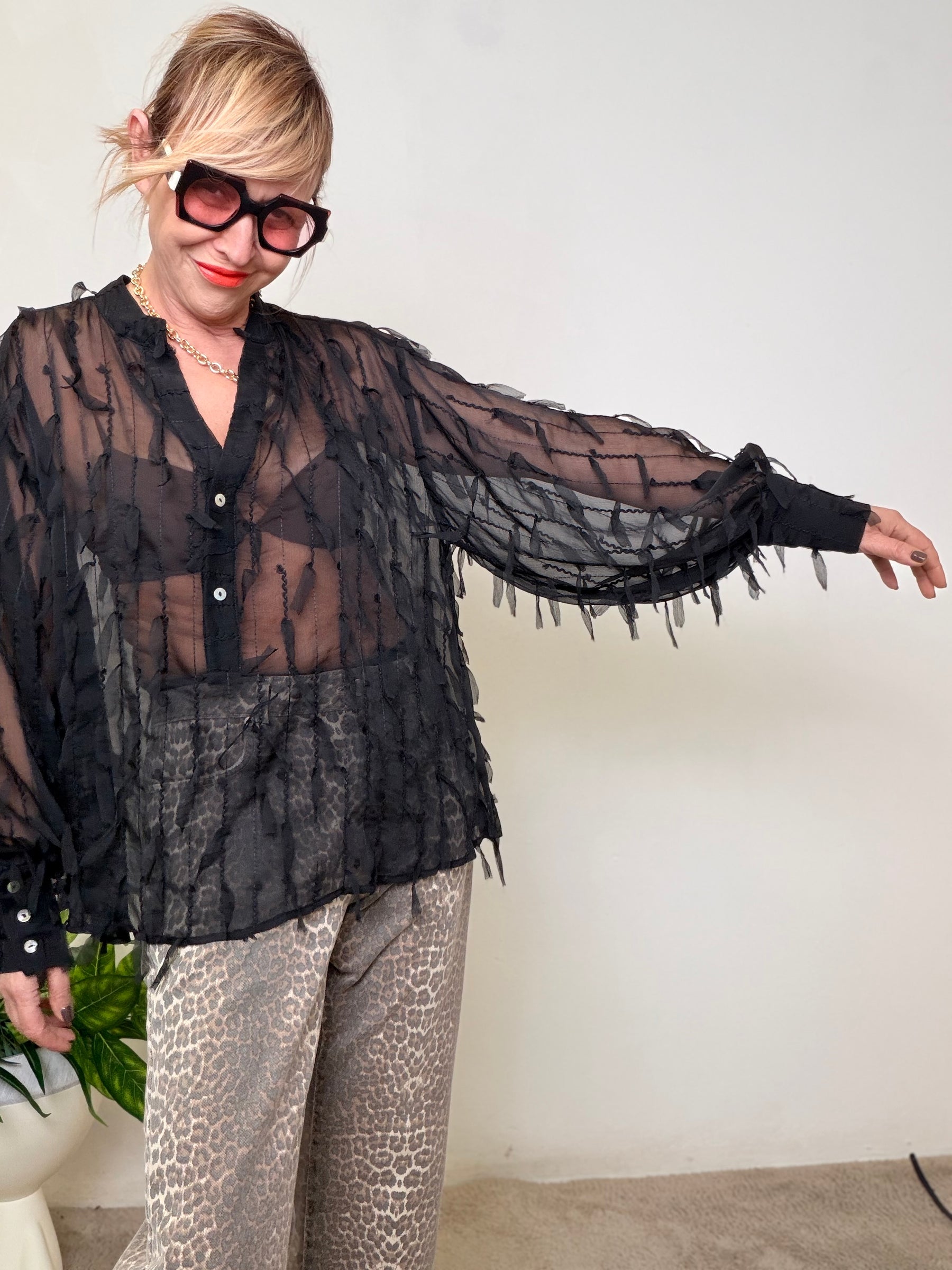 Camicia Trasparente con Frange