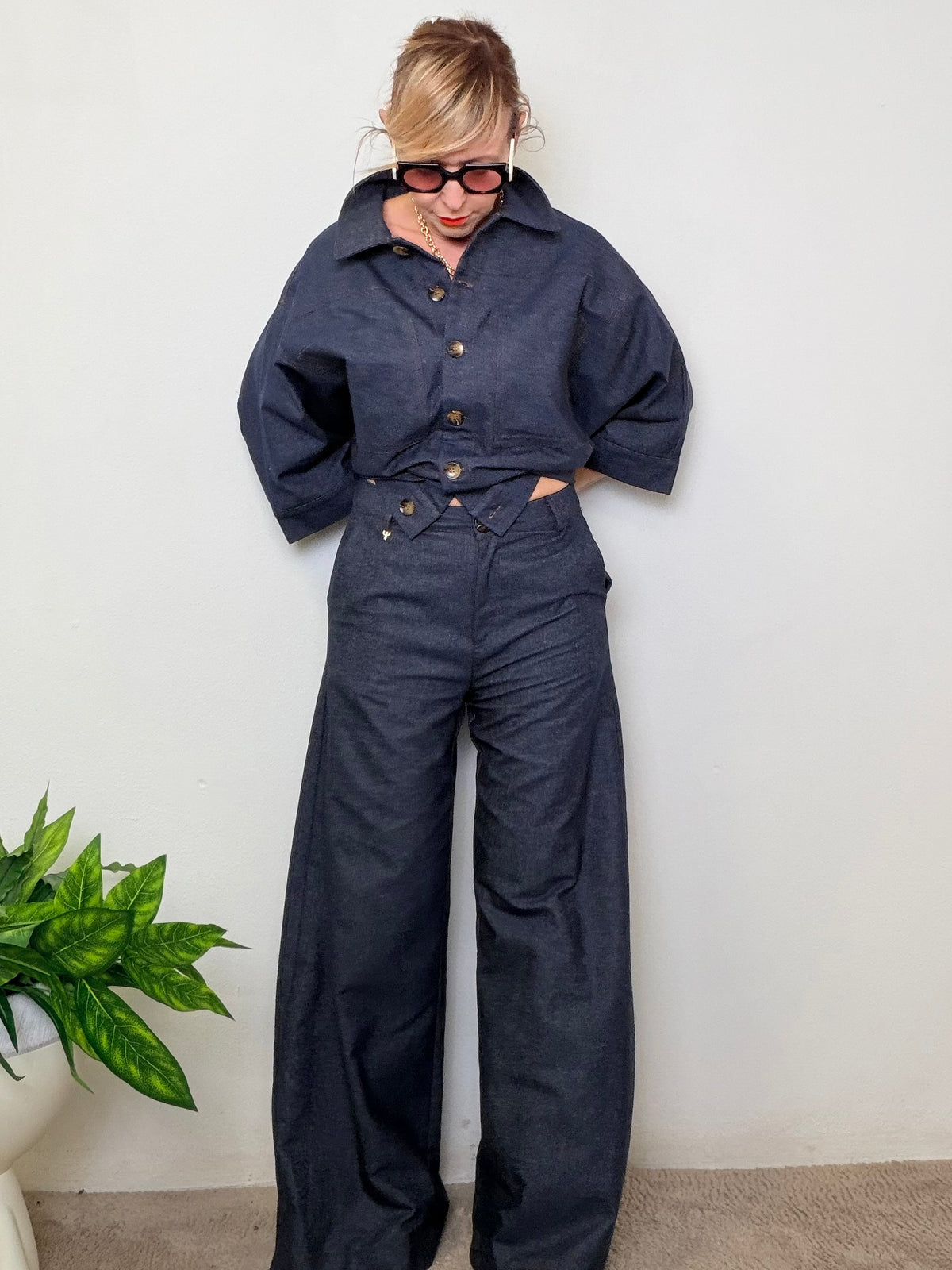 Jeans Gamba Larga Vita Alta