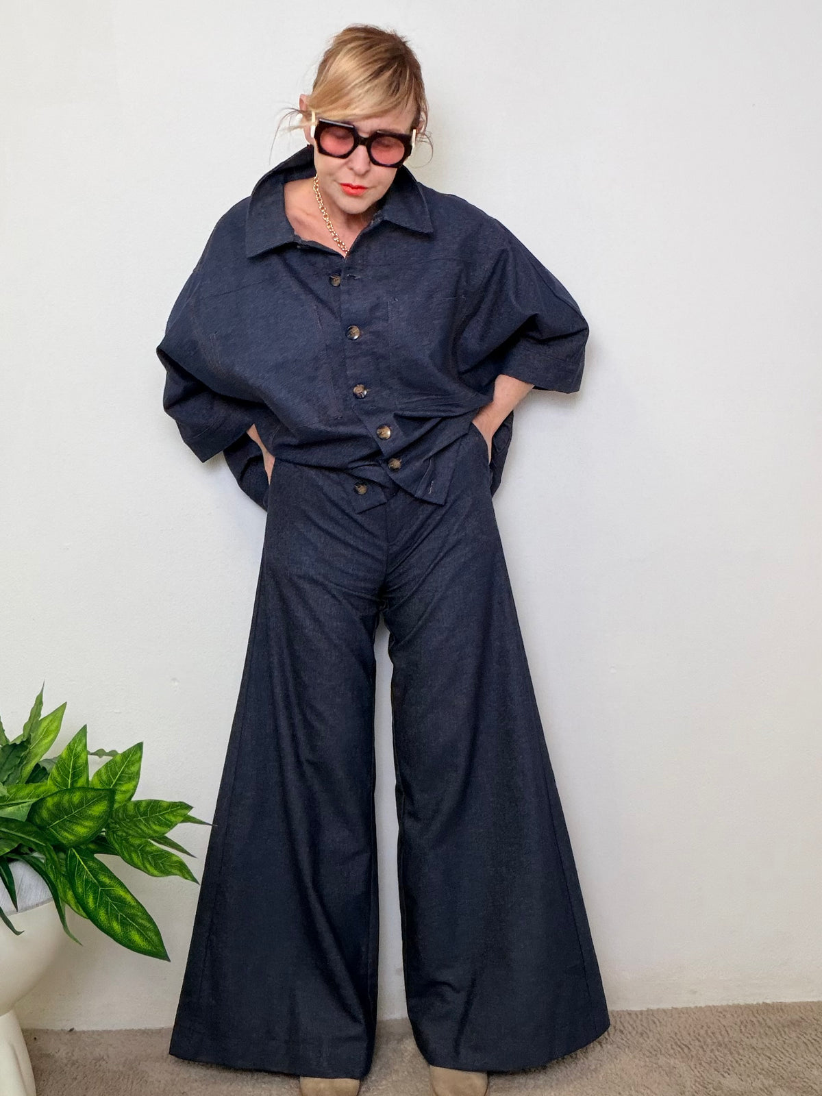 Jeans Gamba Larga Vita Alta