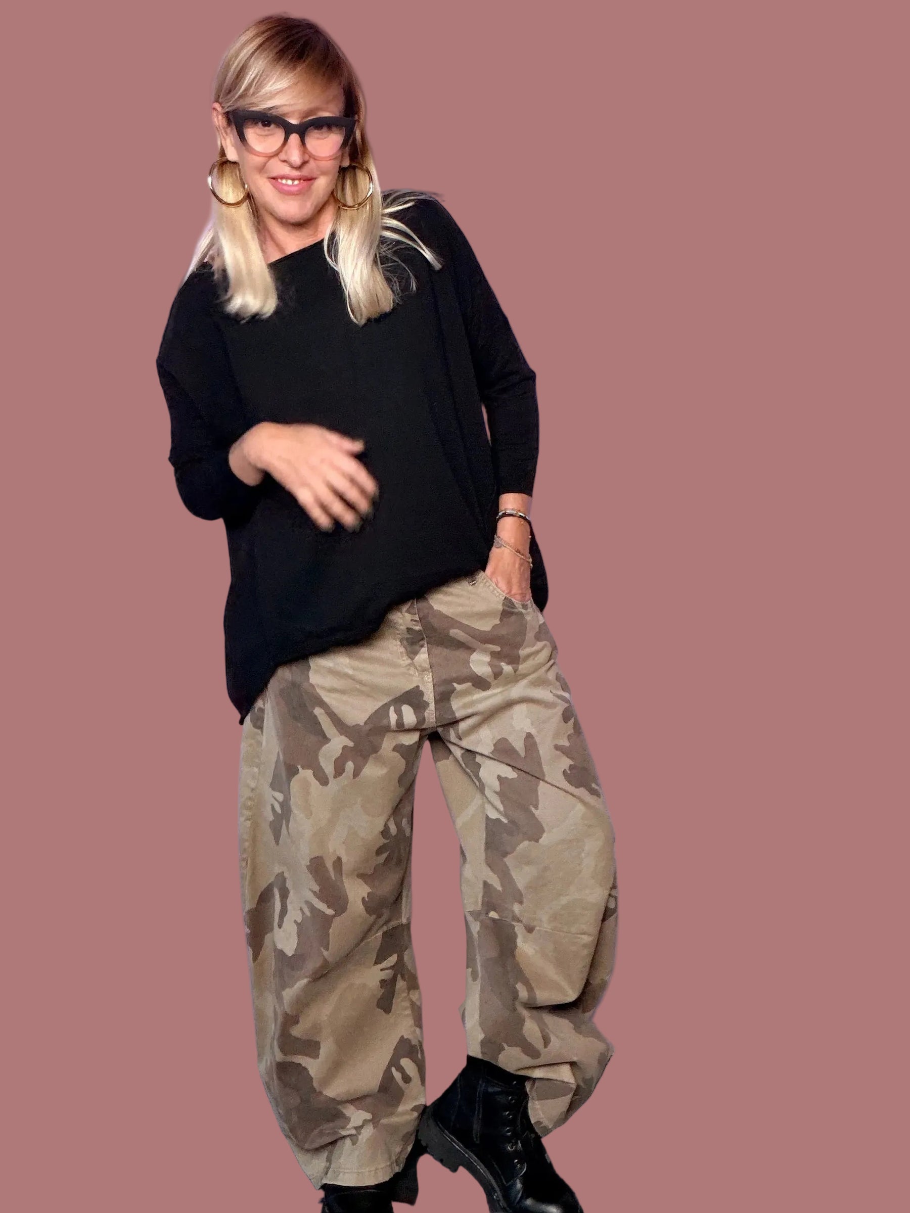 Pantalone Balloon Fit Camouflage in Cotone Stretch