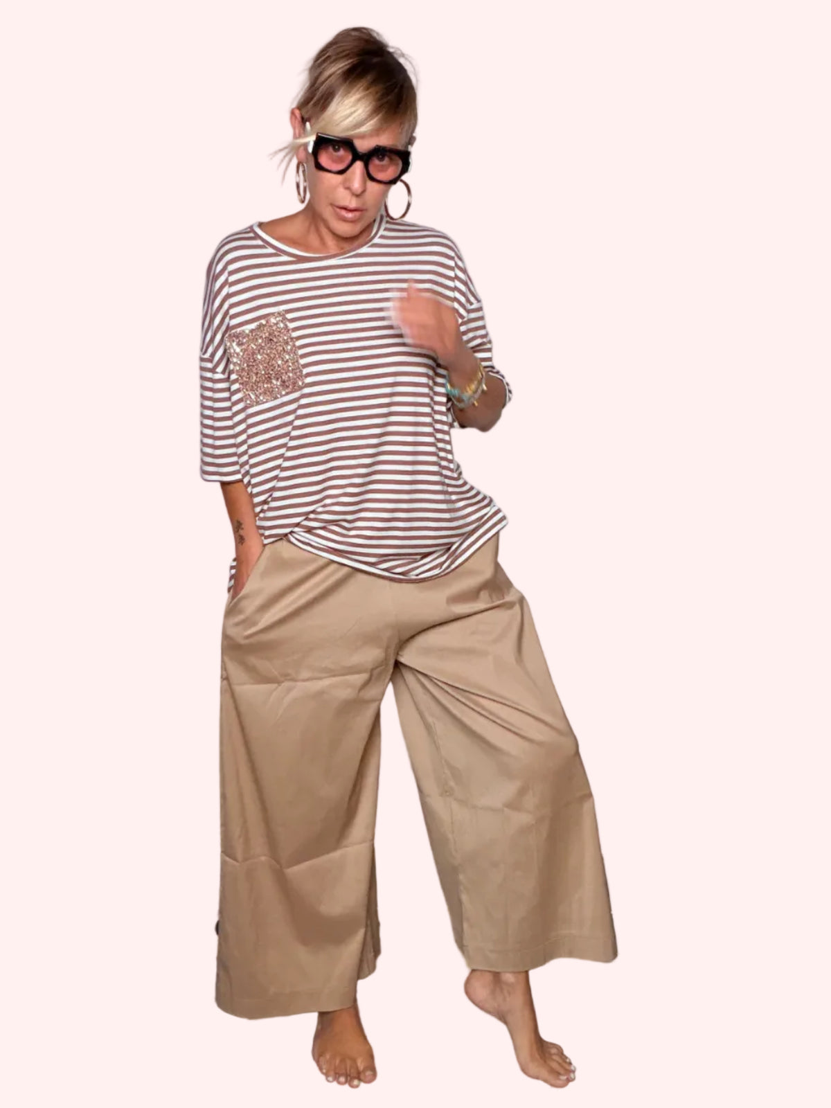 Pantalone gaucho cotone sabbia - vista frontale