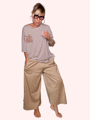 Pantalone gaucho cotone sabbia - vista frontale