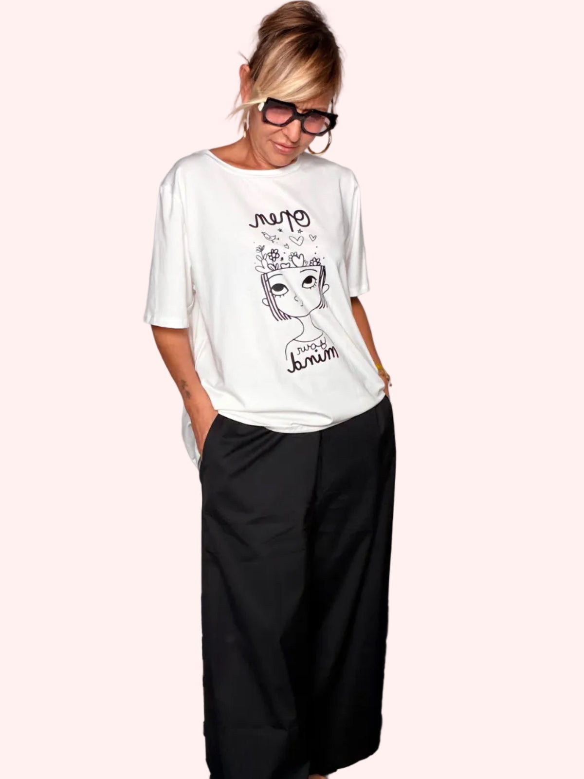 Pantalone gaucho cotone nero - vista frontale