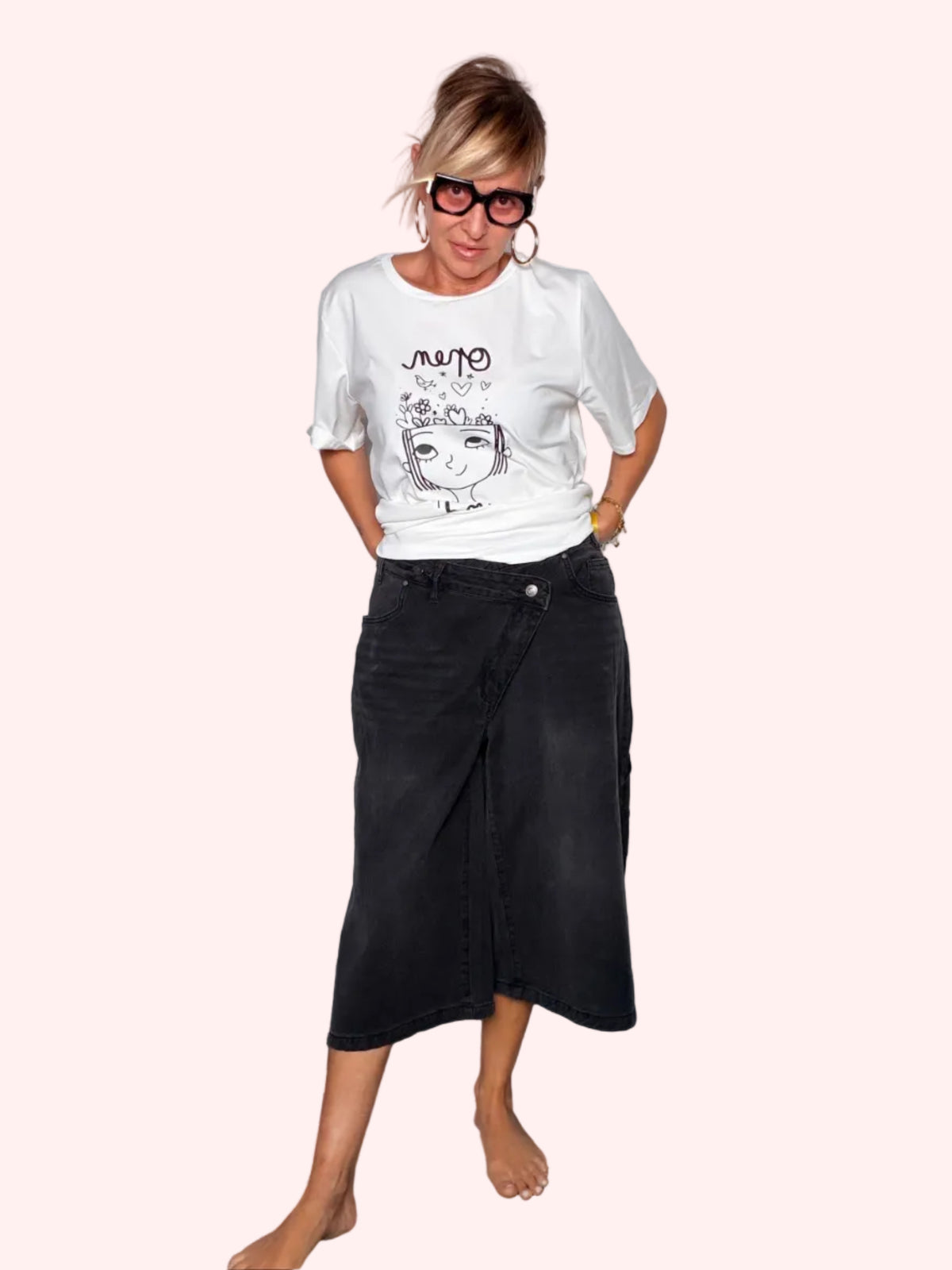 Jeans bermuda abbottonatura diagonale - vista frontale