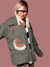 Giacca camicia verde militare vintage con cavallo e leone Female