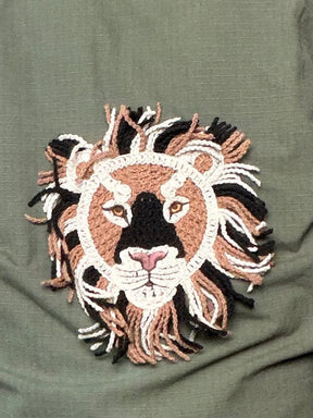 Giacca camicia verde militare vintage con cavallo e leone Female