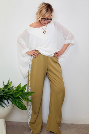 Pantaloni Pizzo Bianco Laterale Oversize