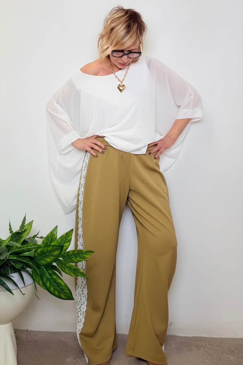 Pantaloni Pizzo Bianco Laterale Oversize