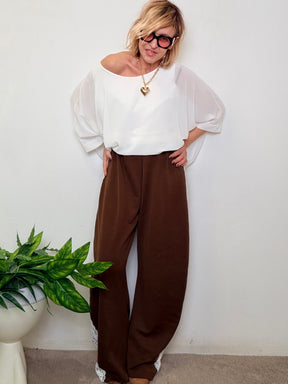 Pantaloni Pizzo Bianco Laterale Oversize