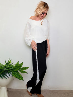 Pantaloni Pizzo Bianco Laterale Oversize
