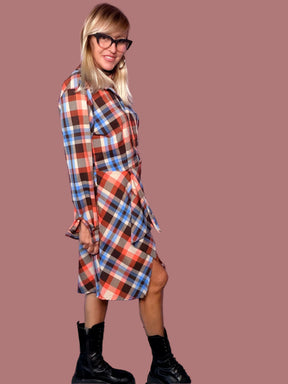Abito chemisier a quadri con drappeggio asimmetrico Female