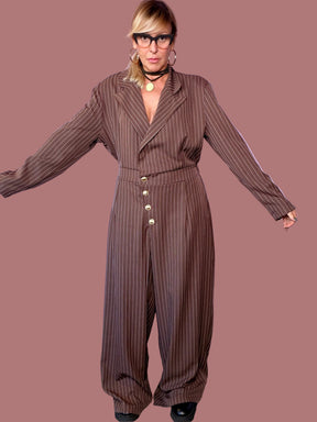 Tuta gessata con collo a revers e pantalone ampio Female