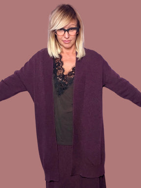 Cardigan lungo a costine color prugna Deja Vu