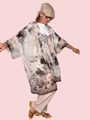 Kimono floreale in organza - dettaglio stampa