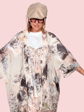 Kimono floreale in organza - vista frontale intera