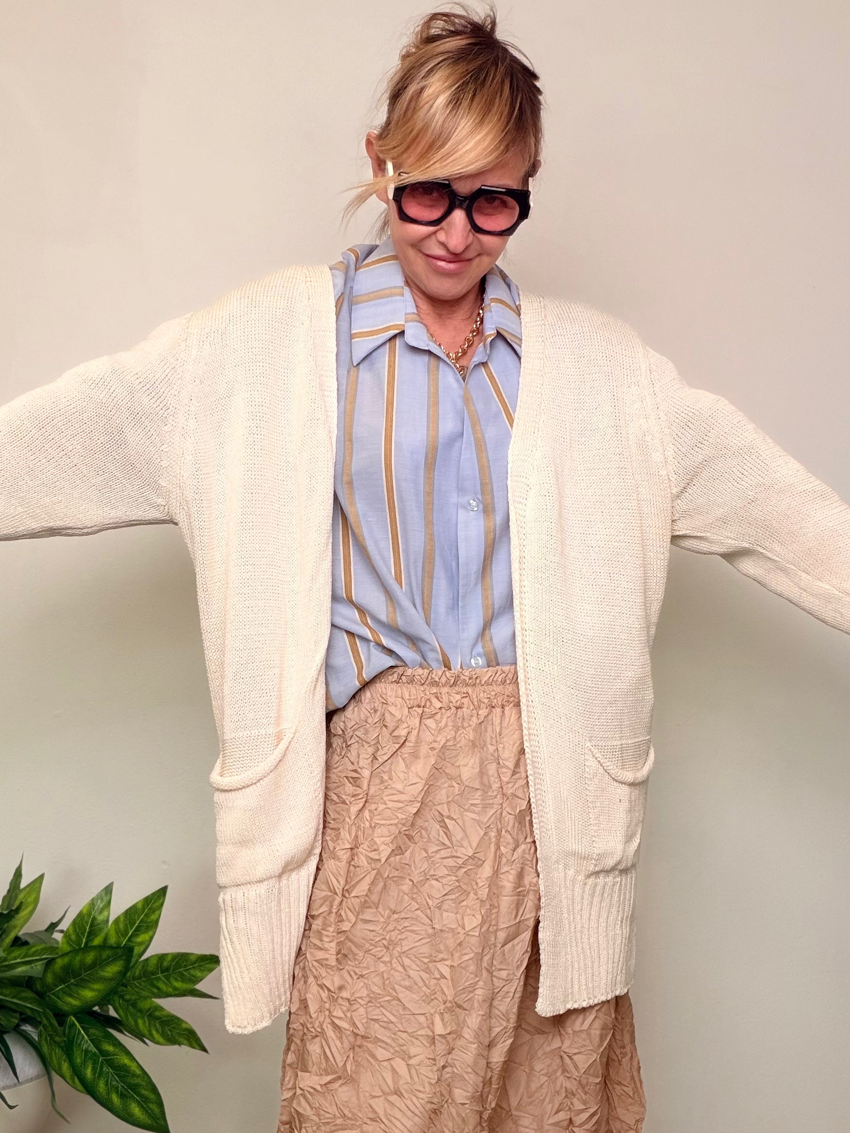 Cardigan Lungo in Maglia con Tasche