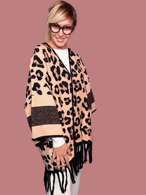 Cardigan Over Animalier con Frange