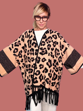 Cardigan Over Animalier con Frange