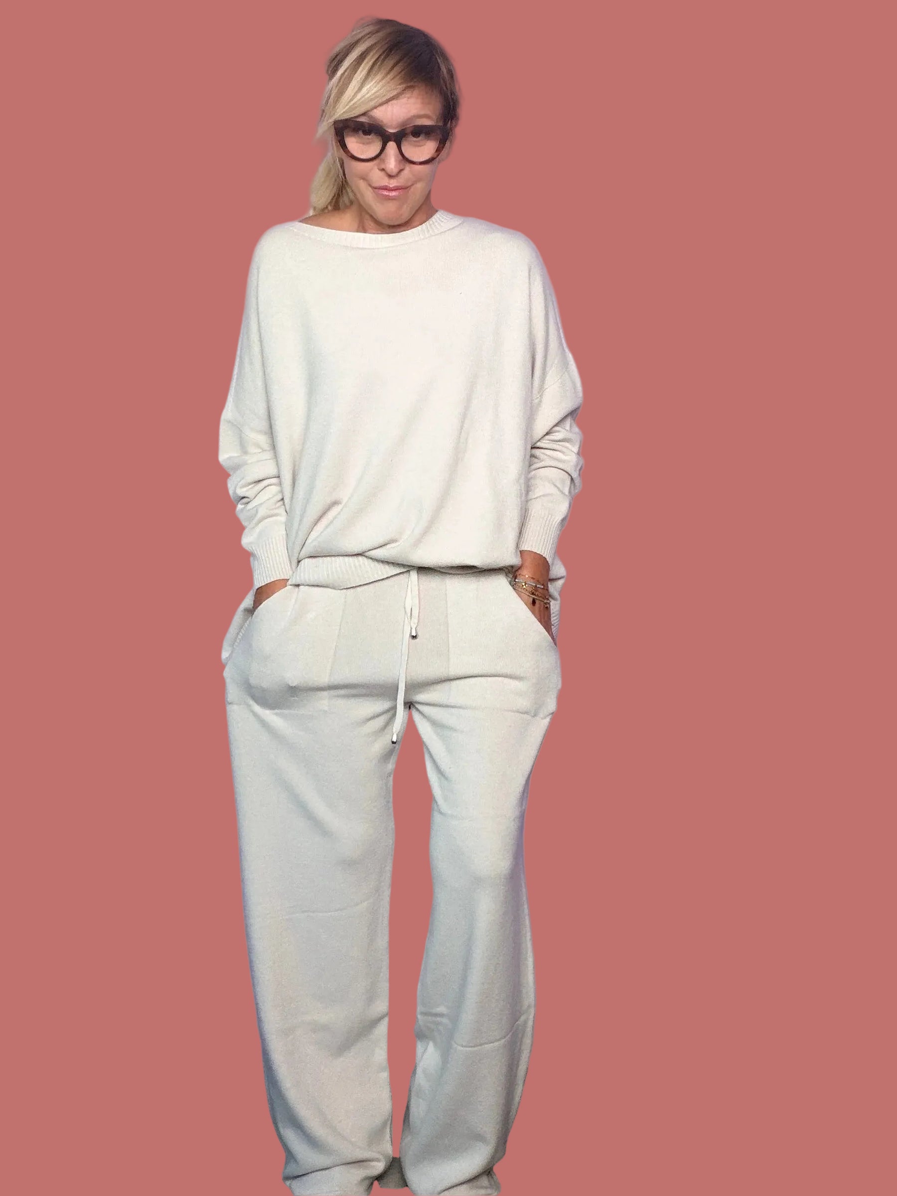Pantalone in maglia a gamba ampia con coulisse