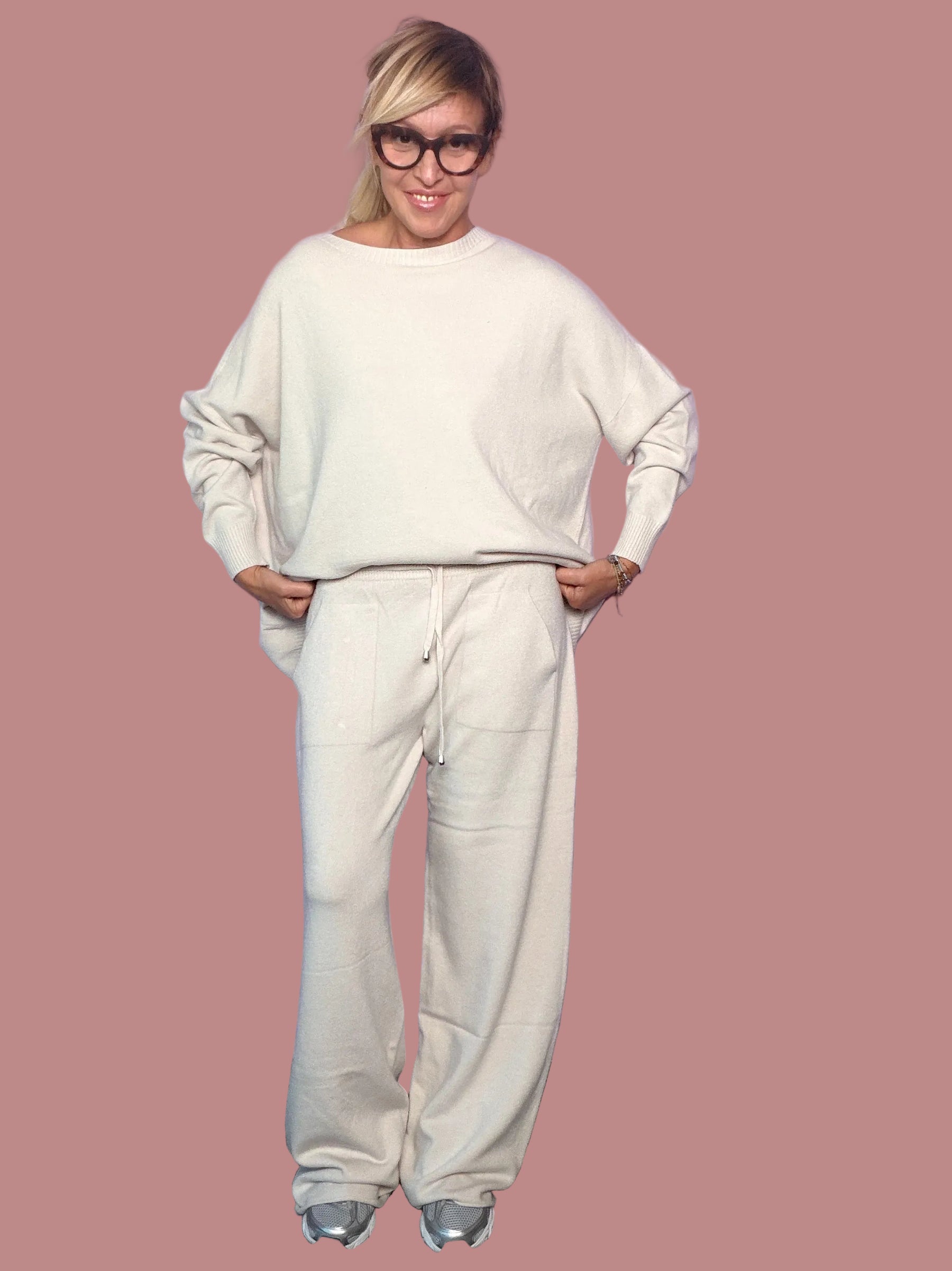 Pantalone in maglia a gamba ampia con coulisse