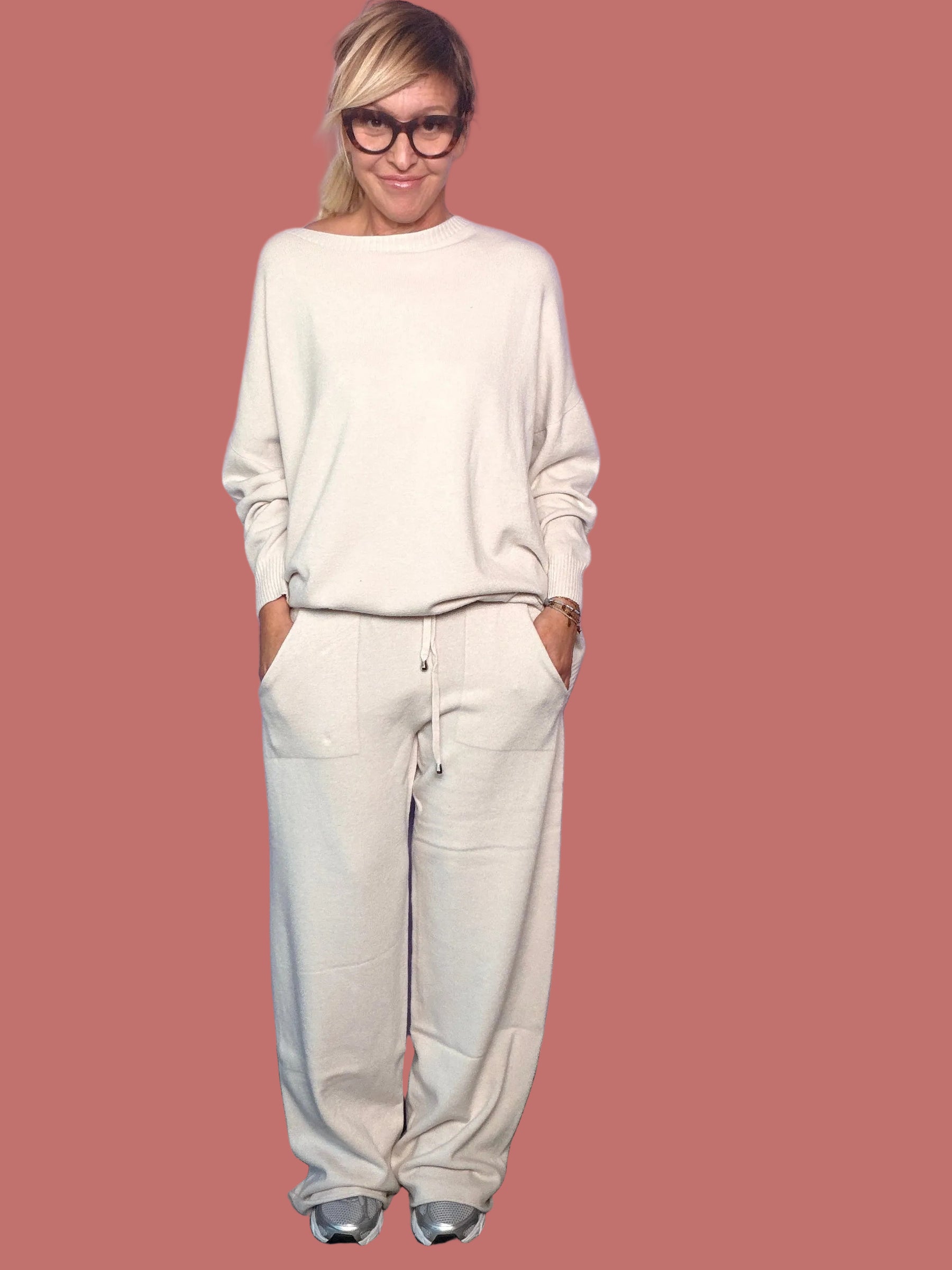 Pantalone in maglia a gamba ampia con coulisse