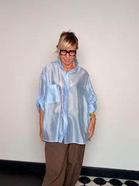 Camicia Oversize in Organza Trasparente con Taschino