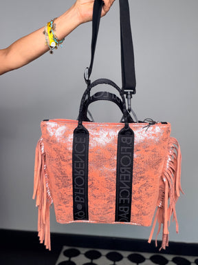 Borsa Tote Frange Glitter Arancione e rosa