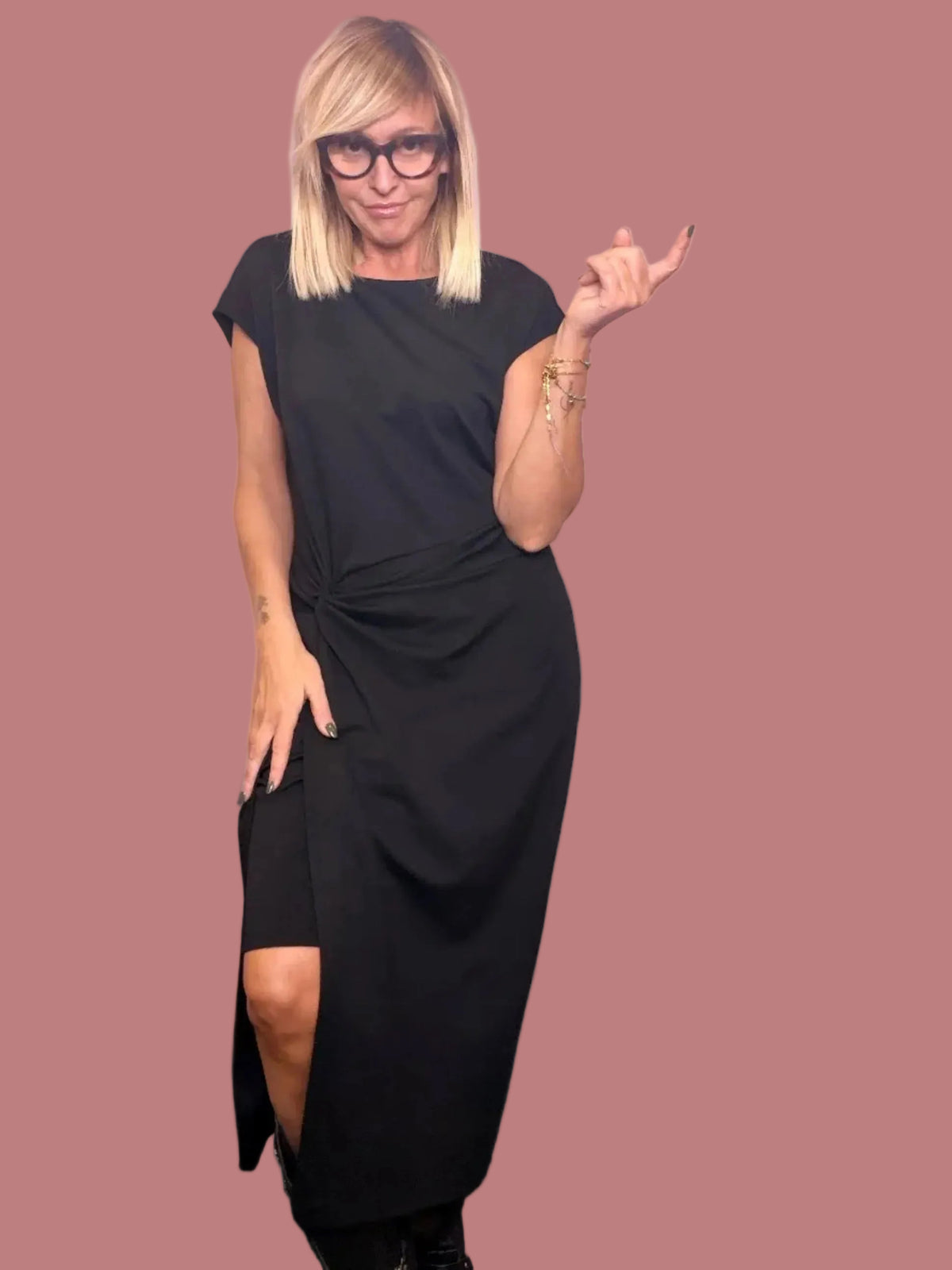 Abito in punto Milano con drappeggio e sottogonna