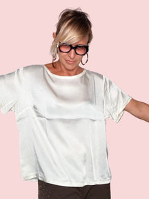 Blusa Oversize in Raso — Viola / Ocra / Antracite