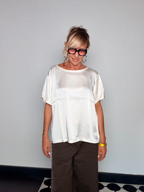 Blusa Oversize in Raso — Viola / Ocra / Antracite