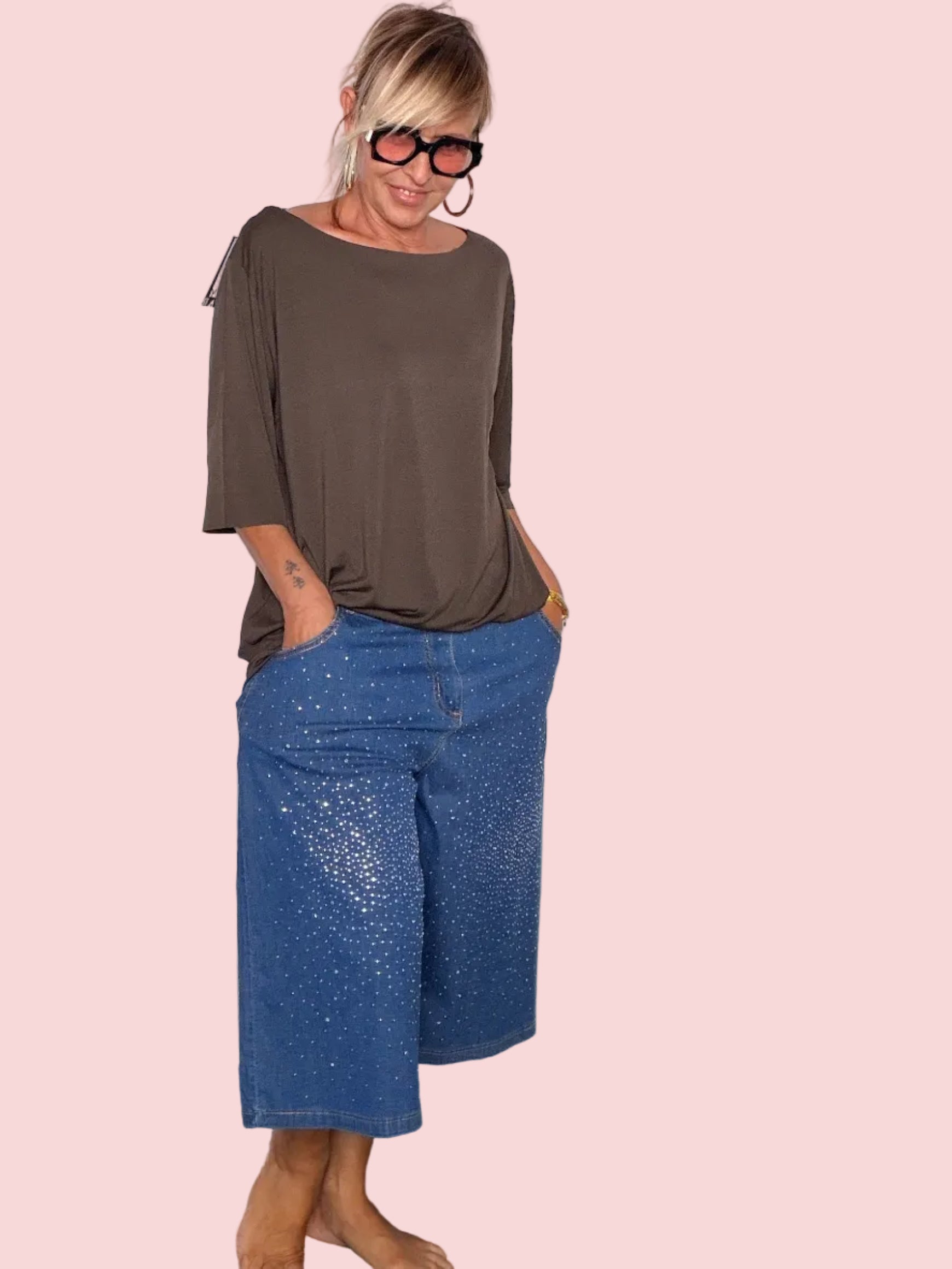 Bermuda  Denim leggero con Micro-Strass