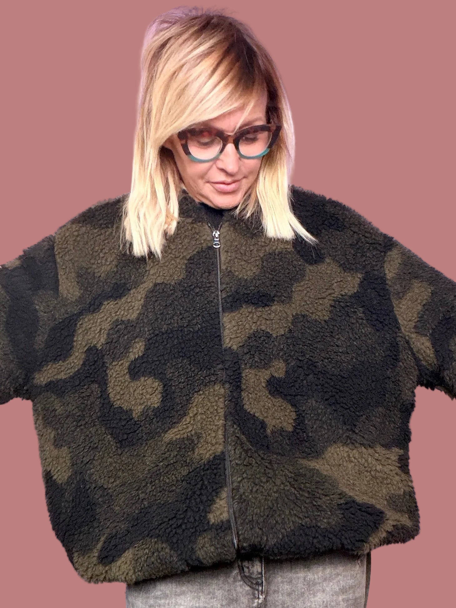 Pellicciotto Over Camouflage con Zip