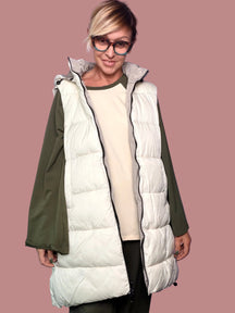 Gilet piumino lungo double face con cappuccio