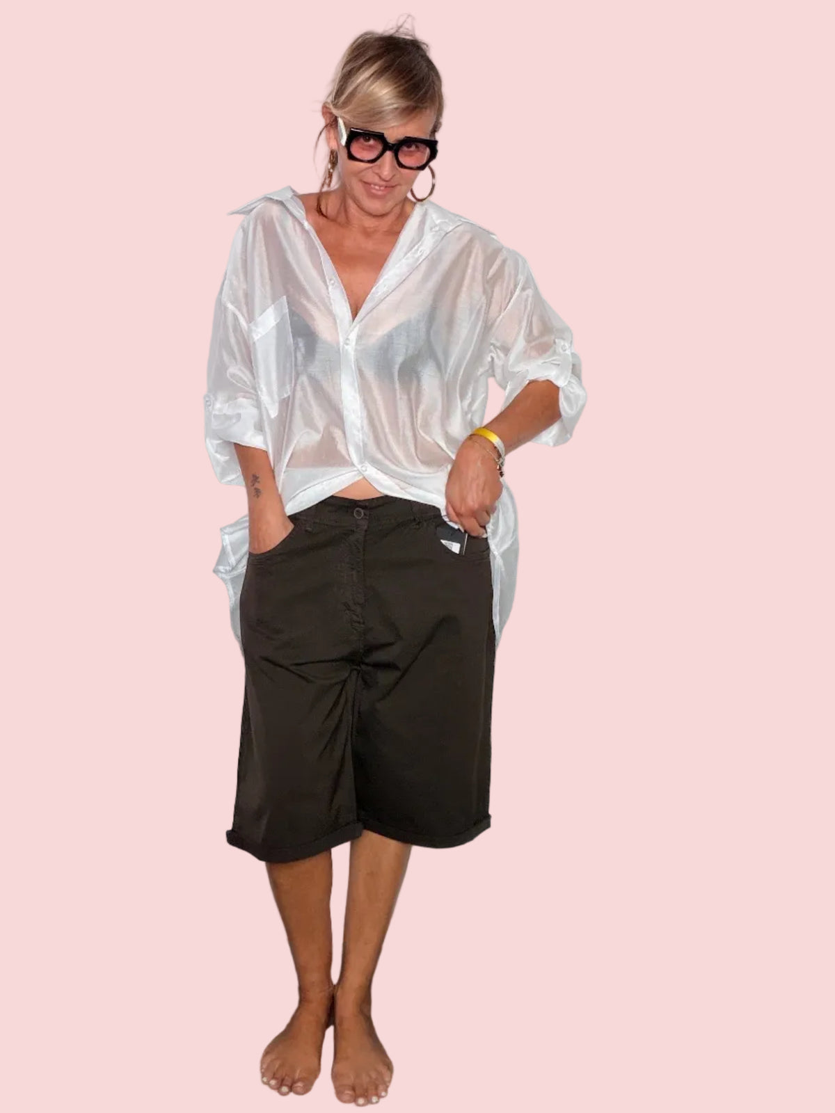 Bermuda Wide Leg con Risvolto
