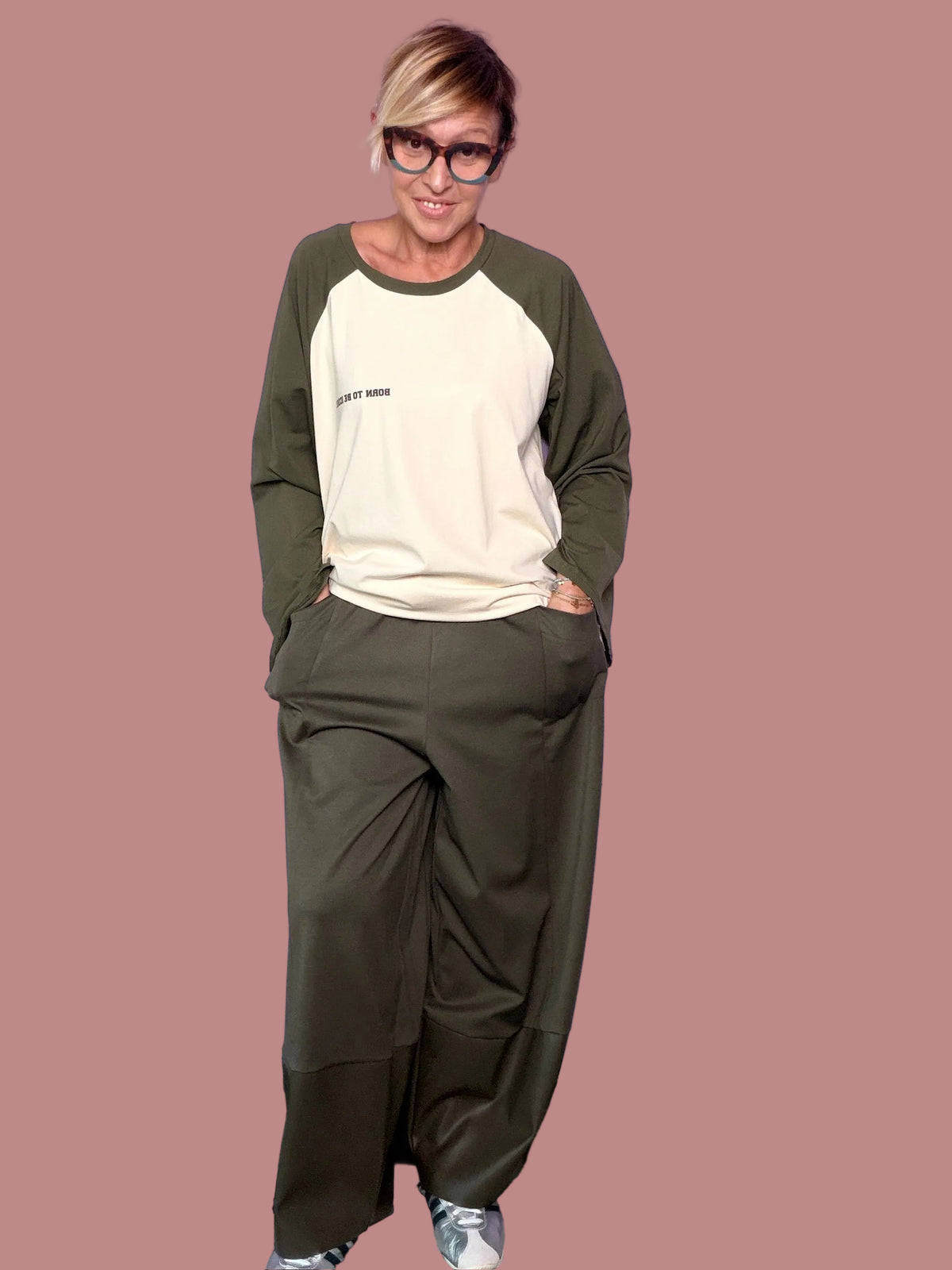 Pantalone ampio in punto Milano con fondo in ecopelle