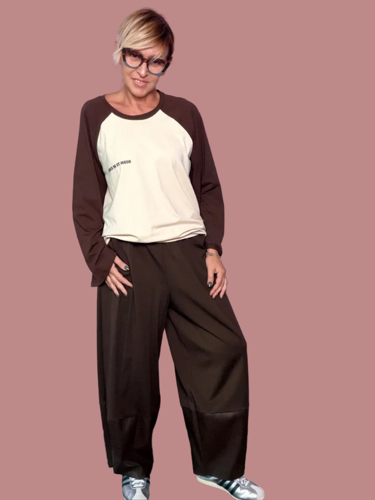 Pantalone ampio in punto Milano con fondo in ecopelle