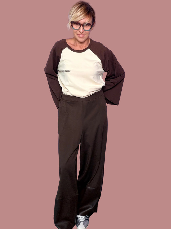 Pantalone ampio in punto Milano con fondo in ecopelle