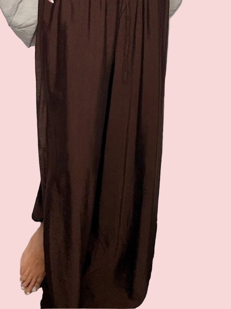 Pantalone Maxi Fluido Marrone Apertura Laterale