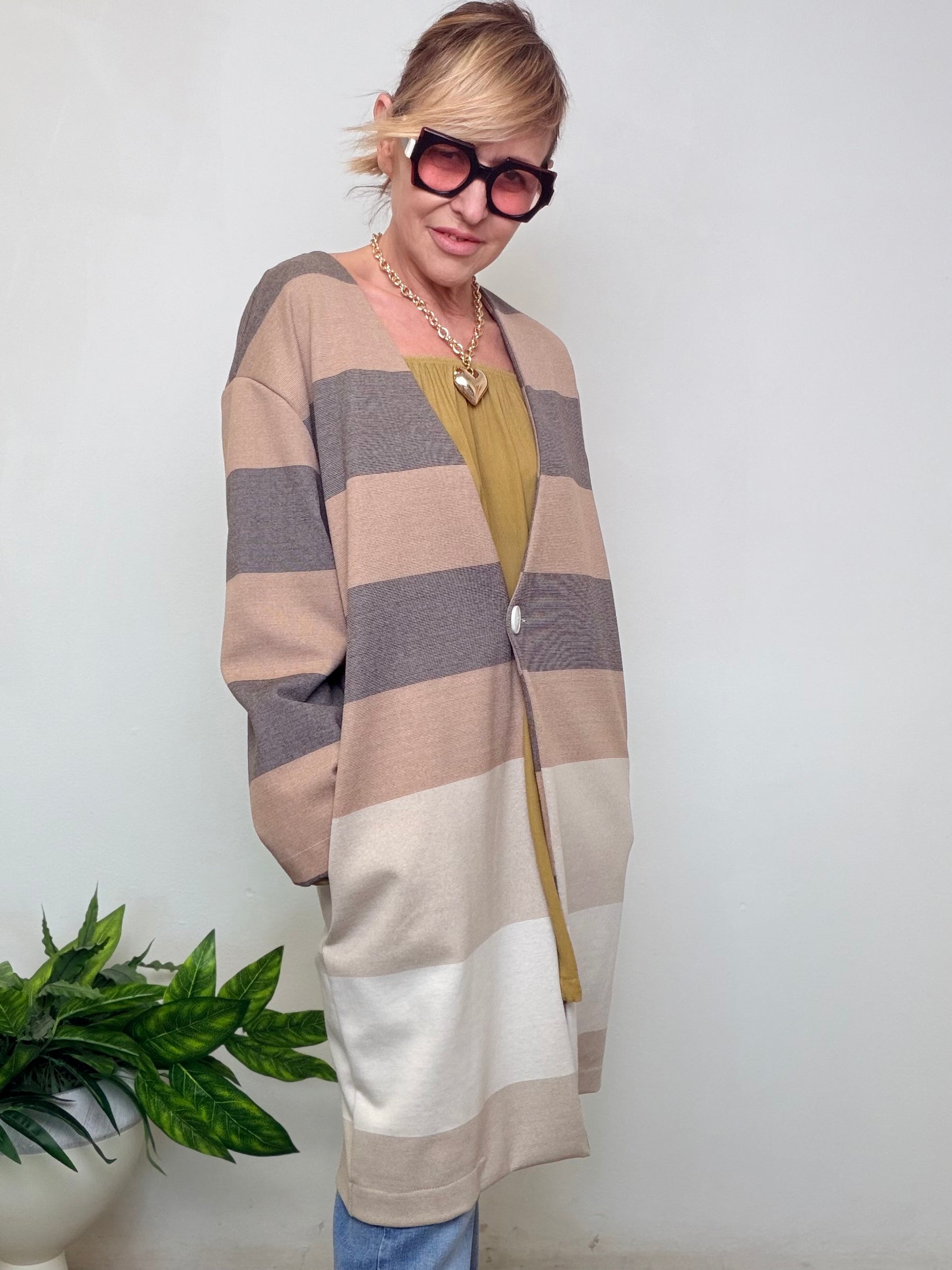 Spolverino a Righe Orizzontali Toni Naturali