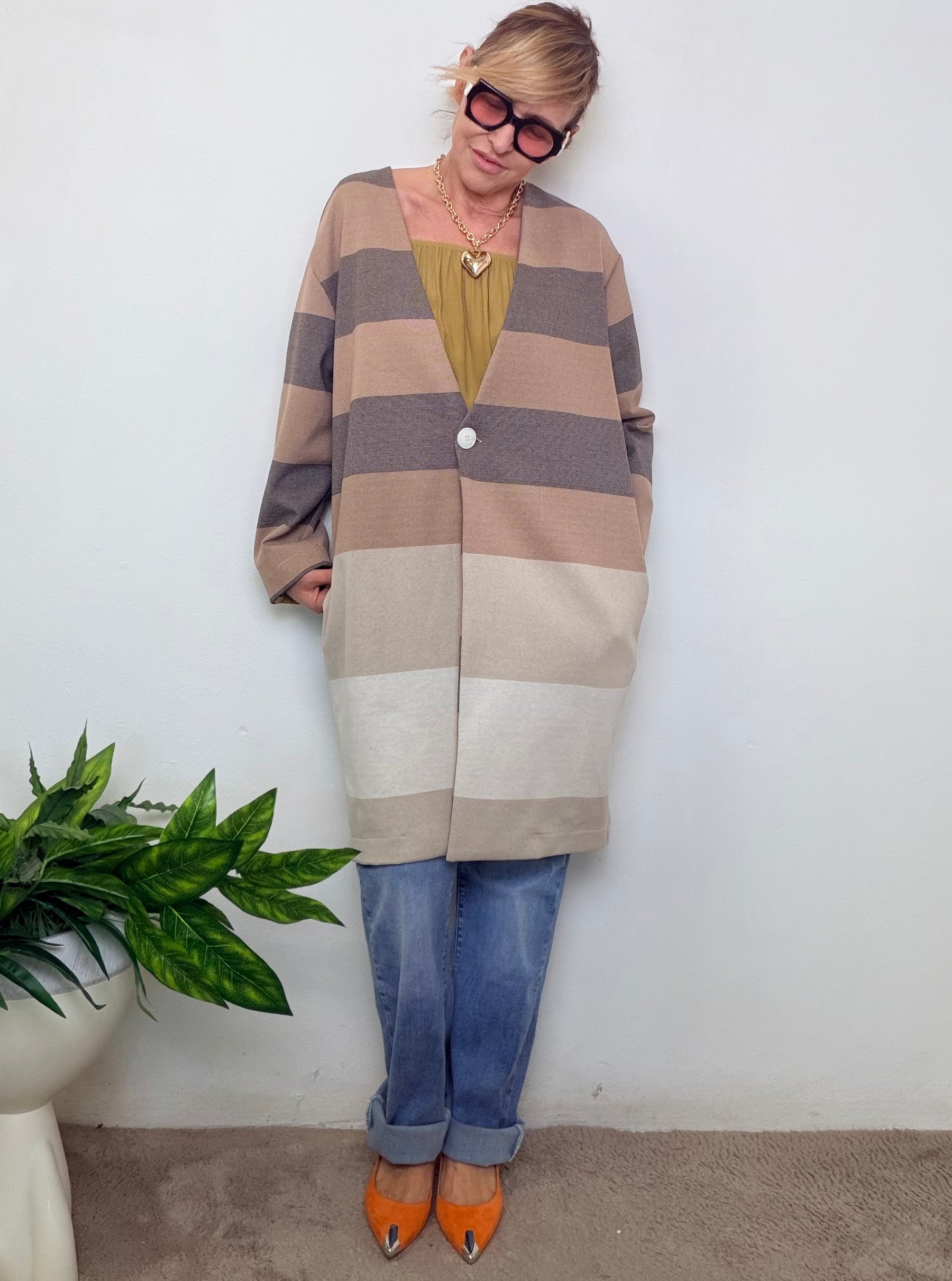 Spolverino a Righe Orizzontali Toni Naturali