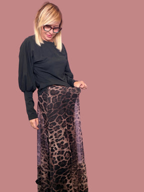 Gonna lunga in tulle animalier con elastico in vita