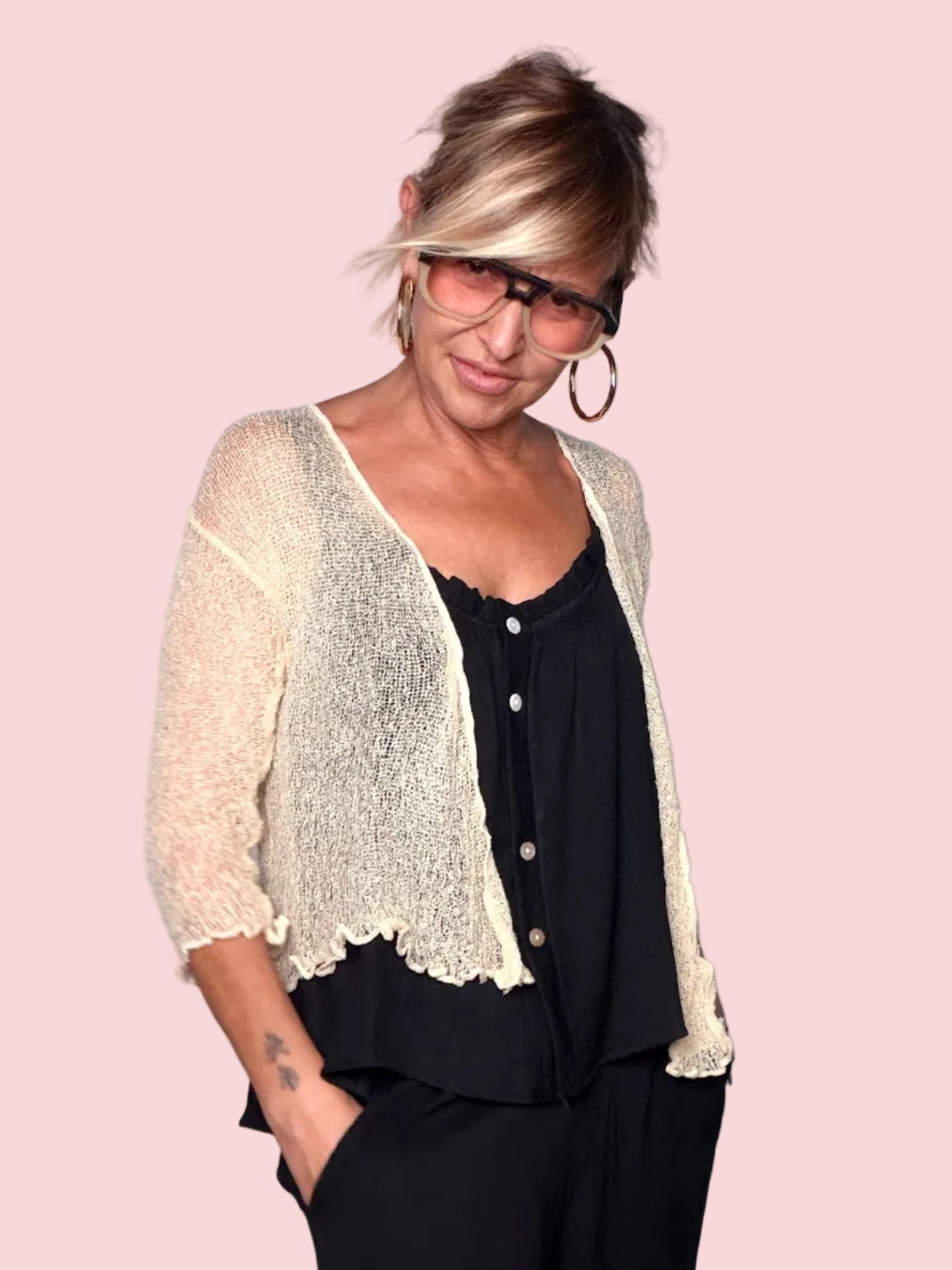 Cardigan in filo panna - vista frontale