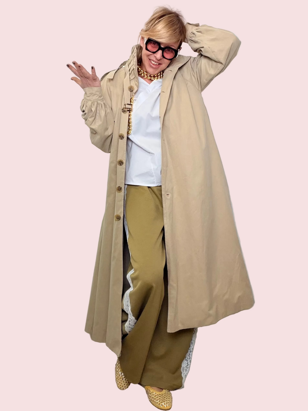 Pantaloni Pizzo Bianco Laterale Oversize