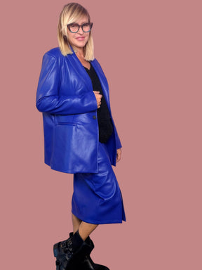 Giacca blazer blu elettrico effetto pelle