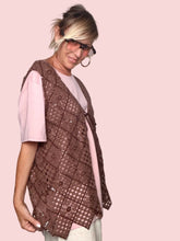 Gilet Crochet Tulle e Paillettes Tabacco