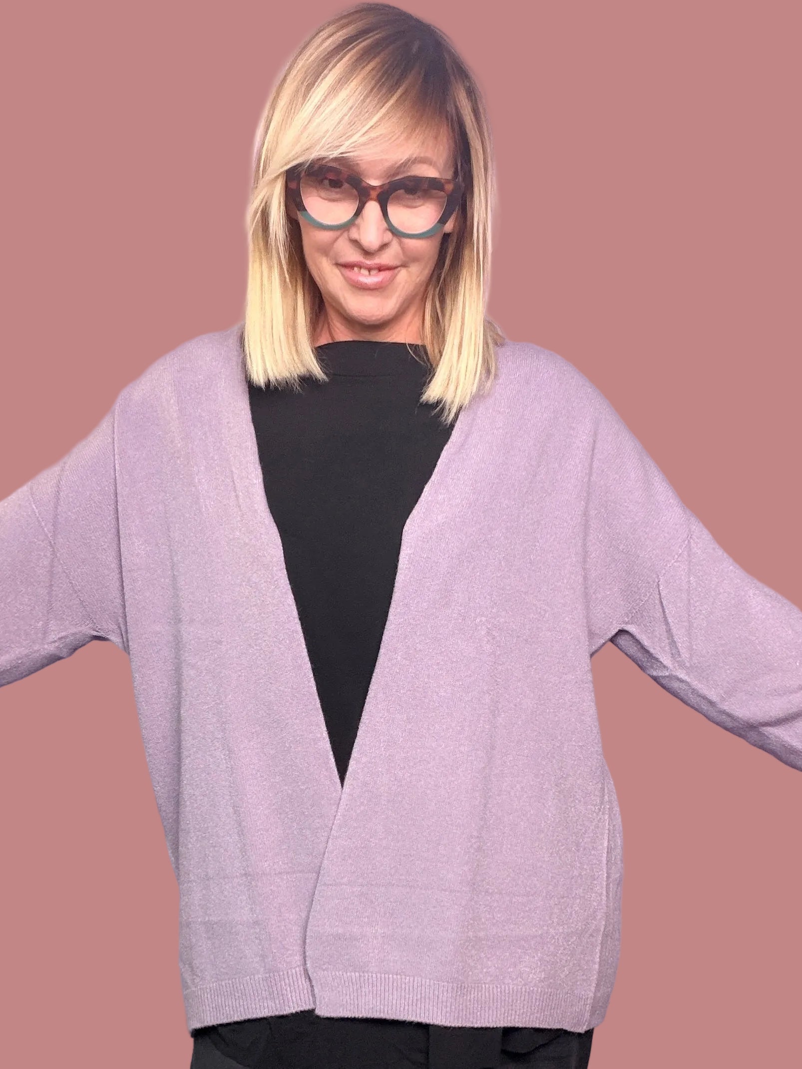 Cardigan over aperto con spalle scese
