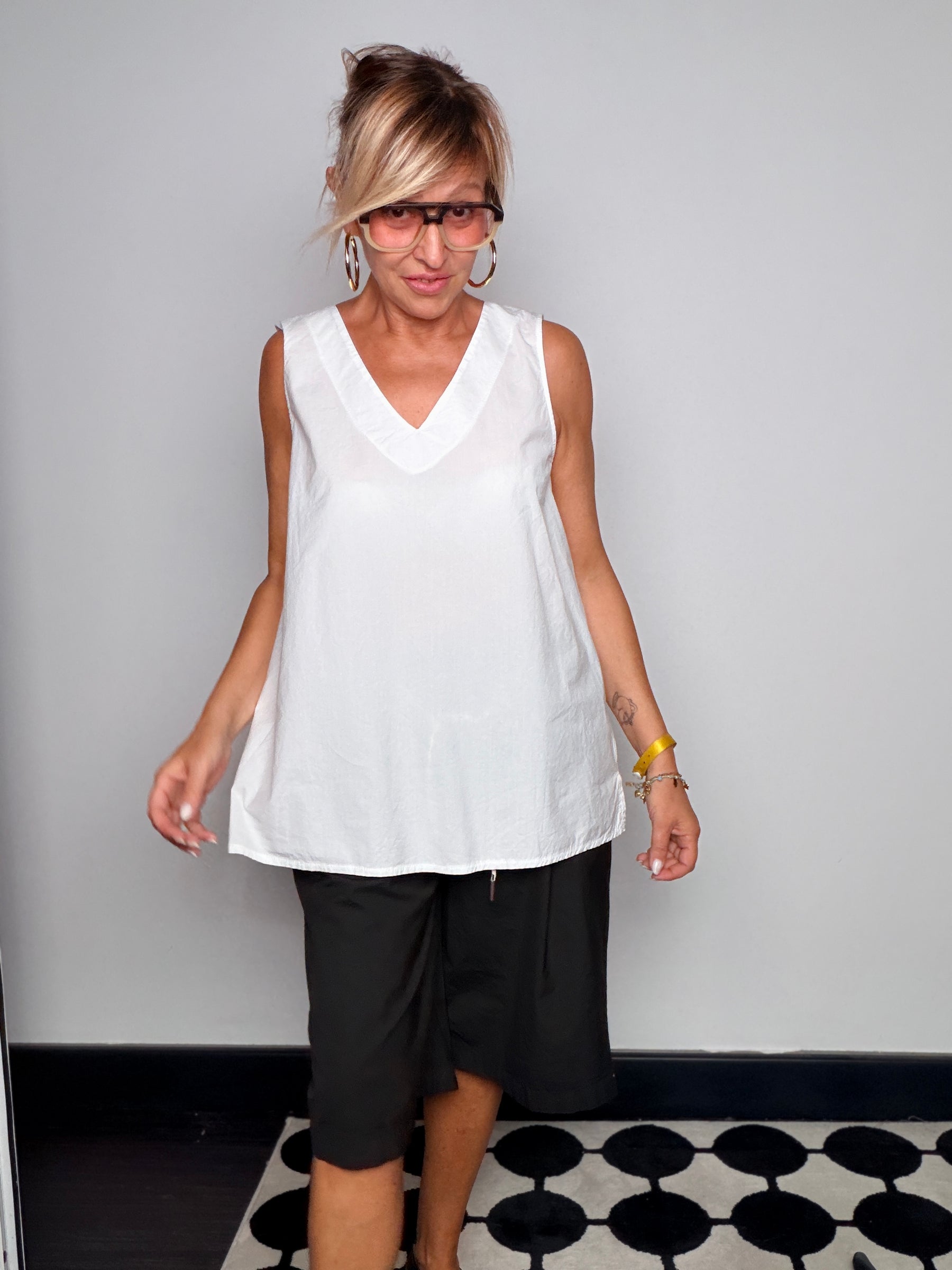 Top Trapezio in Tela Paracadute — Bianco / Nero / Marrone