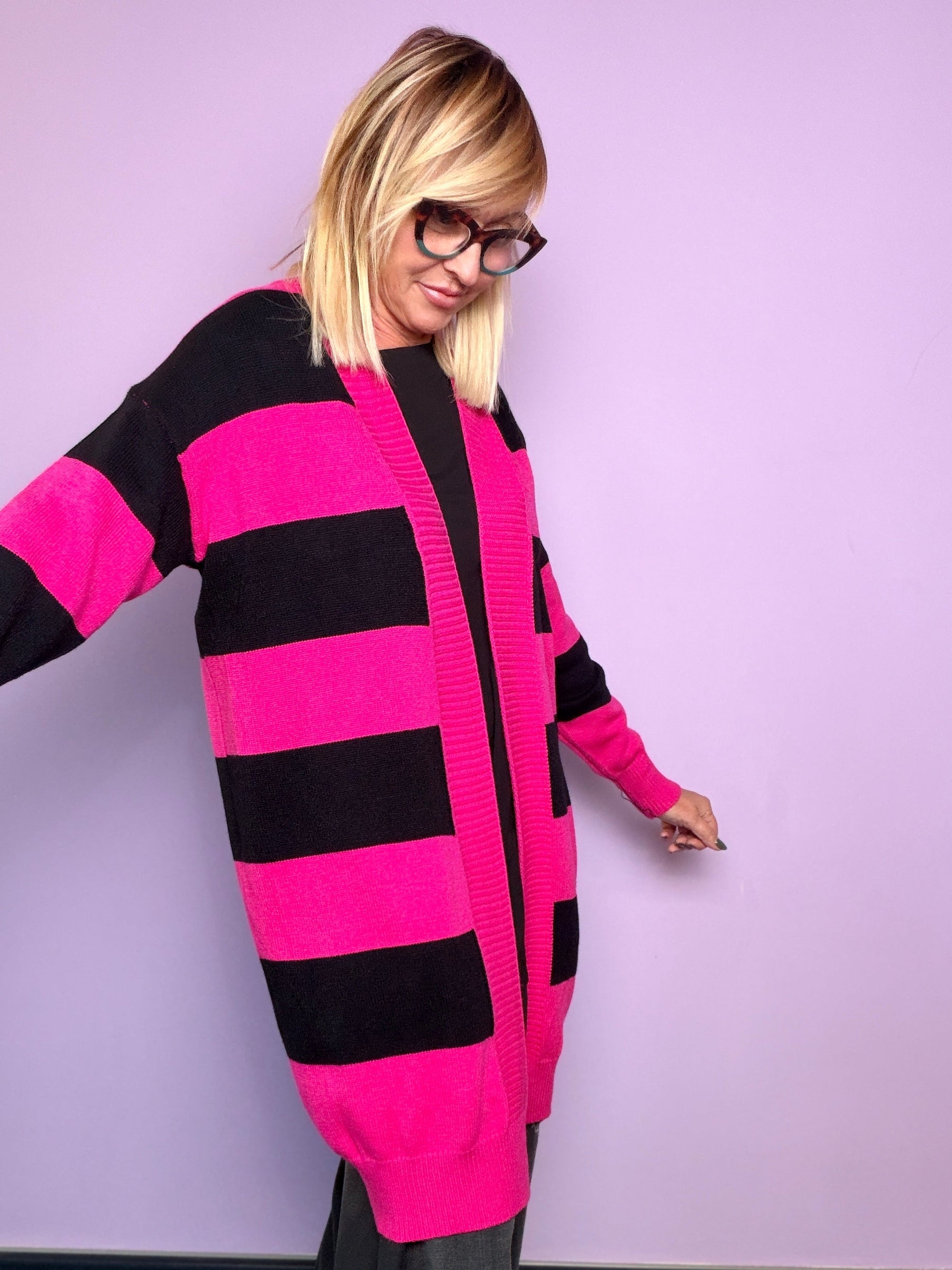 Cardigan lungo a righe larghe Female