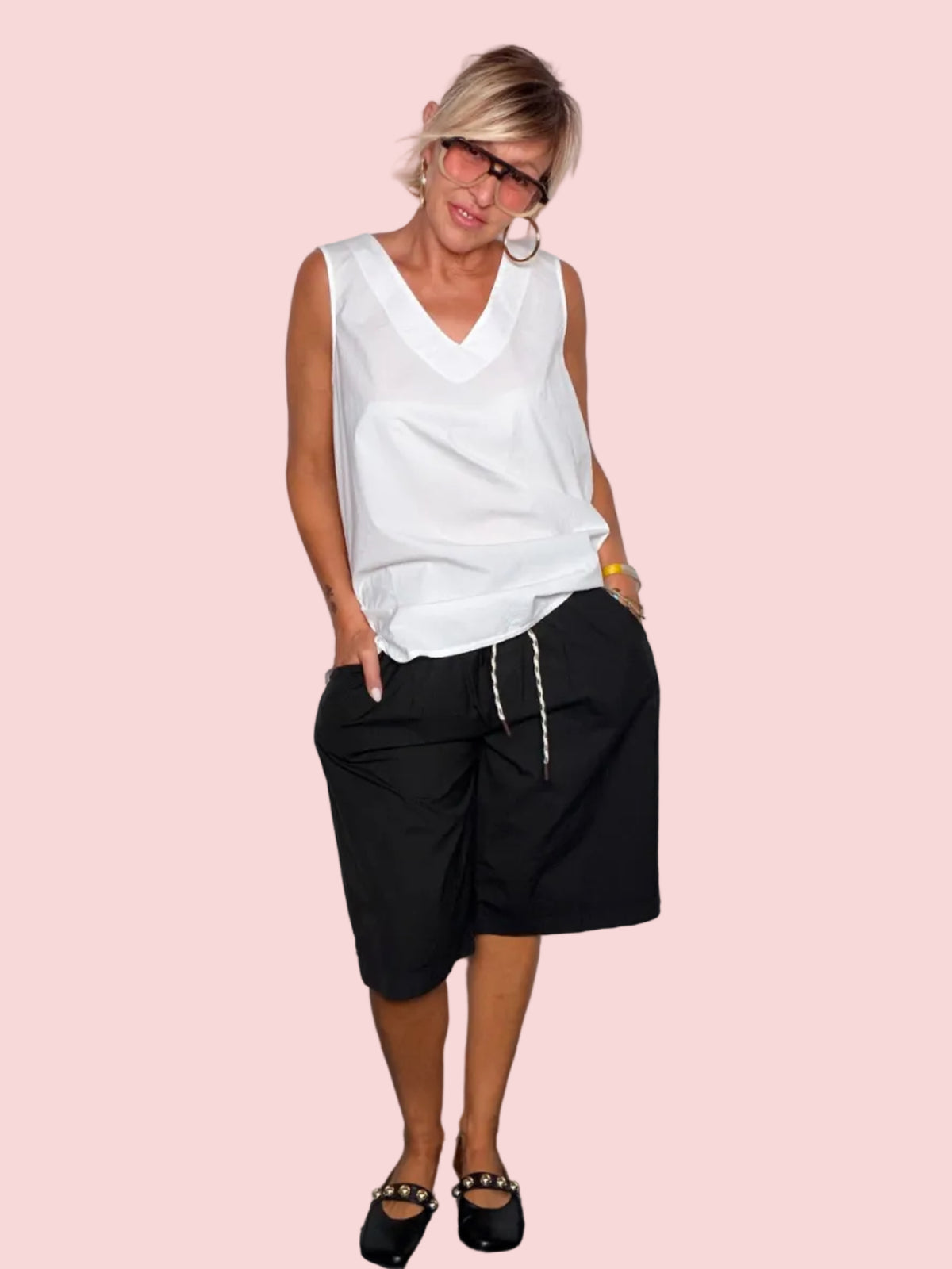 Bermuda Culotte in Tela Paracadute — Nero